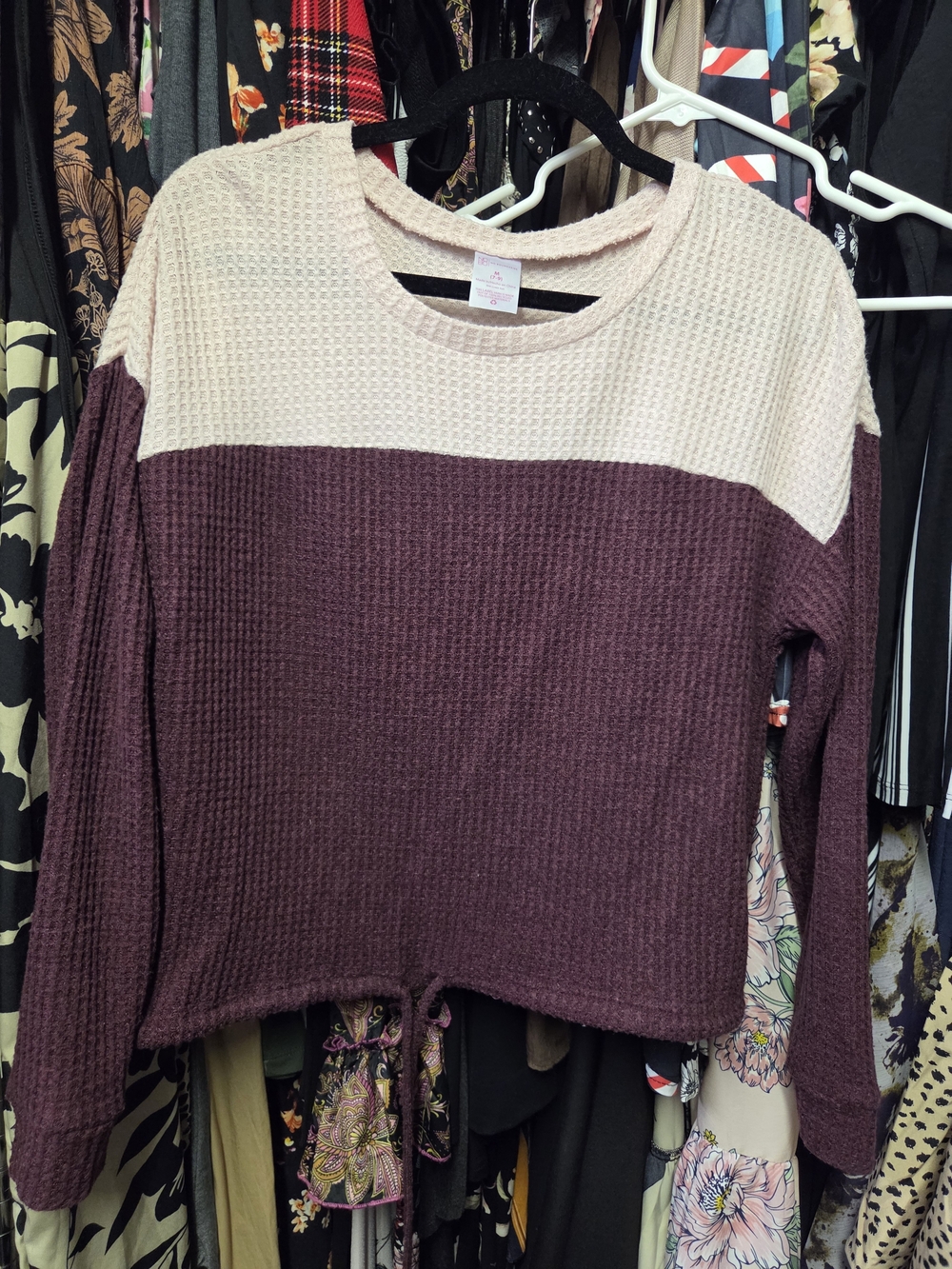 No Boundaries Pink & Mauve Waffle Knit Pullover